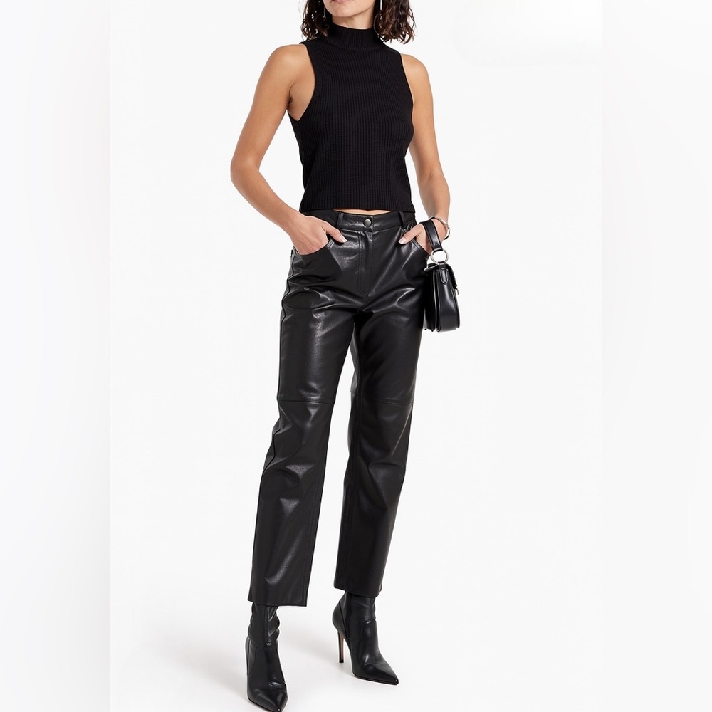 Sleek Black  Leather Straight-Leg Pants